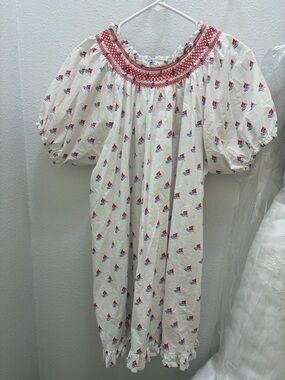 Hill House Cream Dress with Red and Blue Sailboat Print